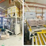 15KG ເມັດໄມ້ຊັ່ງນໍ້າຫນັກໃສ່ຖົງ Palletizing ແມ່ນກຽມພ້ອມສໍາລັບການຈັດສົ່ງ